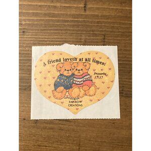 Vtg 1980’s Proverbs Heart Sticker Rainbow Creations Bears A Friend Loveth at All